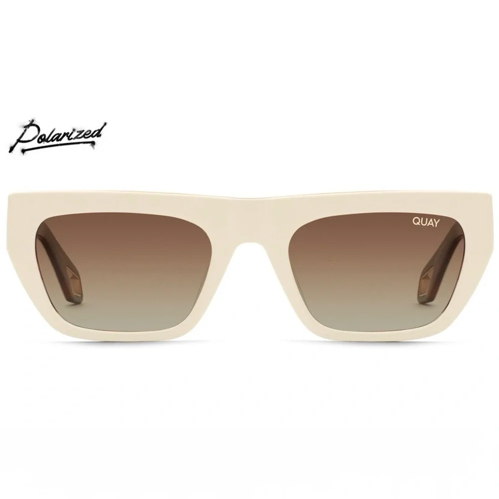 QUAY Dollar Sign Sunglasses Polarized White Tortoise Frame Brown Lens Unisex NWT